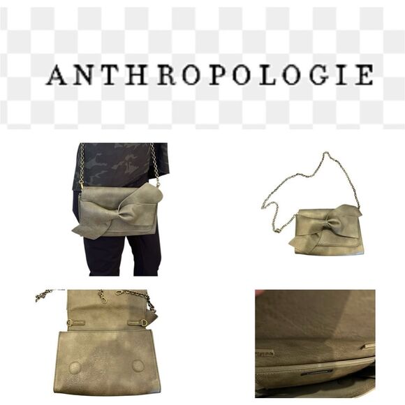 NWOT Anthropologie BELLA BOW Vegan Leather Crossbody Handbag w Detachable Metal - Picture 1 of 9